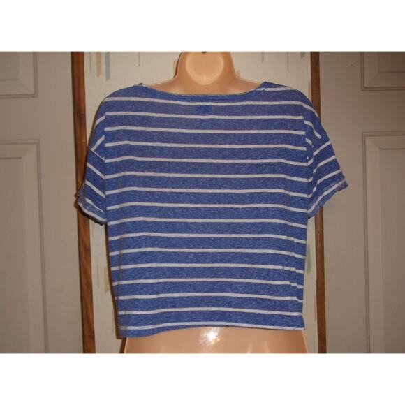 C & S Blue and White Striped Poly Blend Knit Crop Top Woman’s Sz.S - Picture 4 of 6